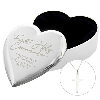 Personalised First Holy Communion Heart Trinket Box & Cross Necklace Set - MK&JD Gifts