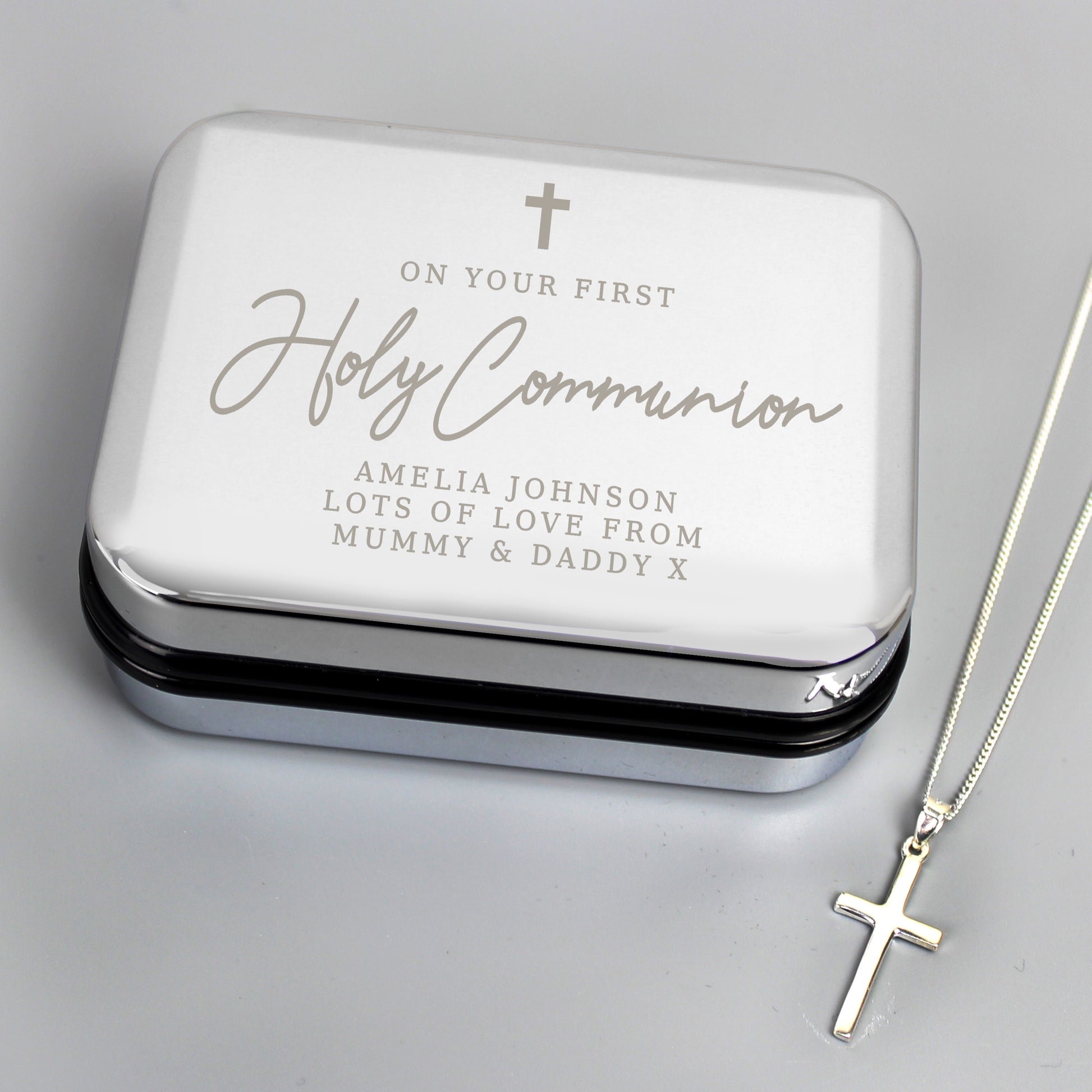 Personalised First Holy Communion Box & Cross Necklace Set - MK&JD Gifts
