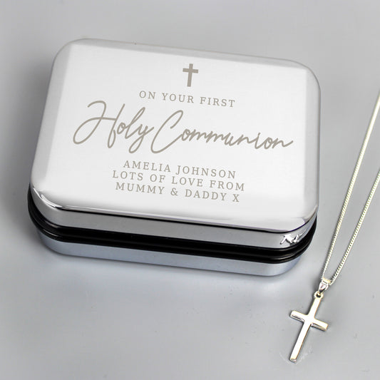 Personalised First Holy Communion Box & Cross Necklace Set - MK&JD Gifts