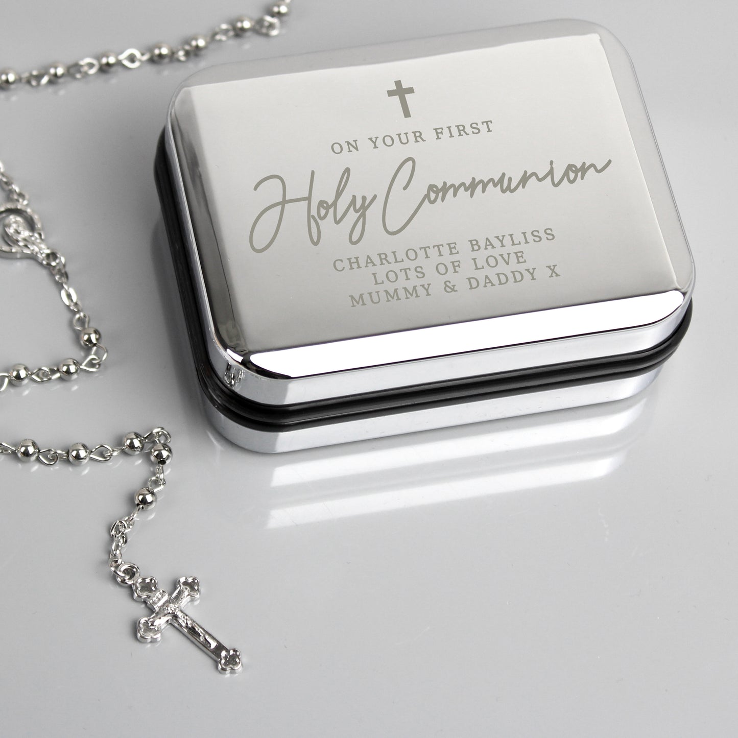 Personalised First Holy Communion Rosary Beads and Cross Trinket Box - MK&JD Gifts