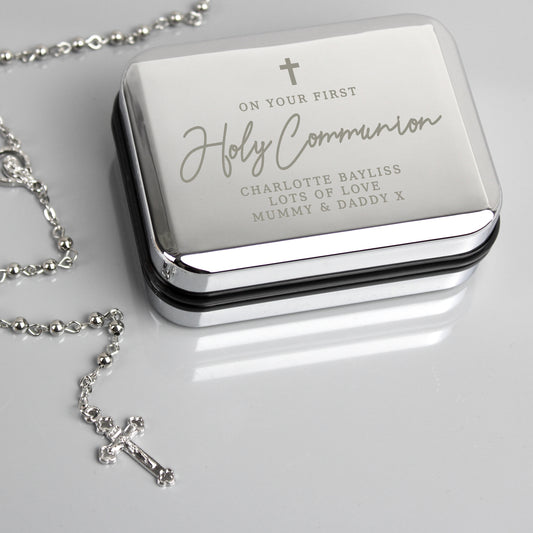 Personalised First Holy Communion Rosary Beads and Cross Trinket Box - MK&JD Gifts