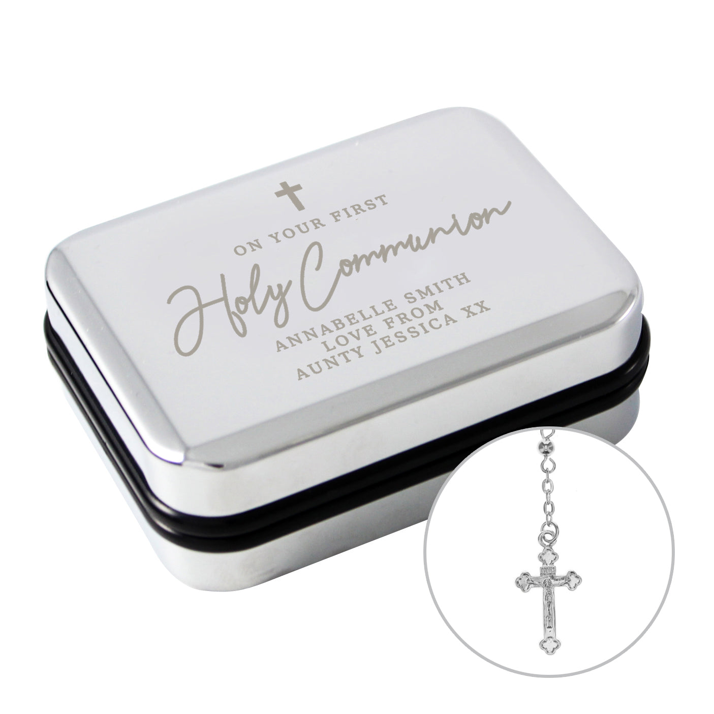 Personalised First Holy Communion Rosary Beads and Cross Trinket Box - MK&JD Gifts