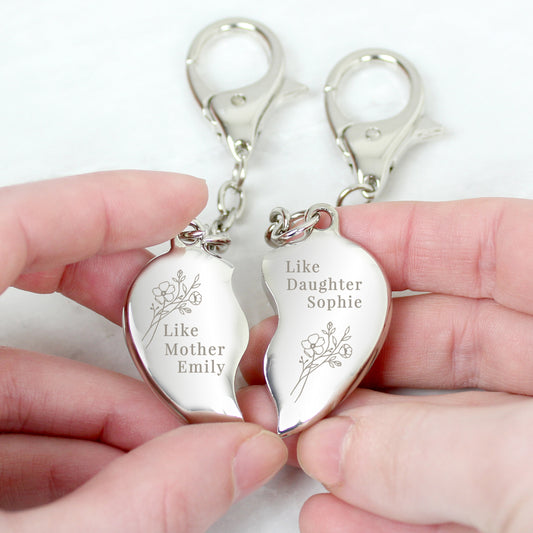 Personalised Floral Mother Daughter Two Heart Keyring - MK&JD Gifts
