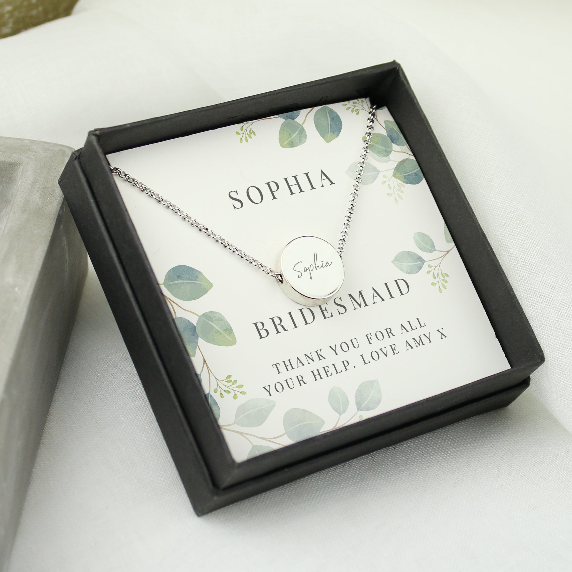 Personalised Botanical Sentiment Silver Tone Necklace and Box - MK&JD Gifts
