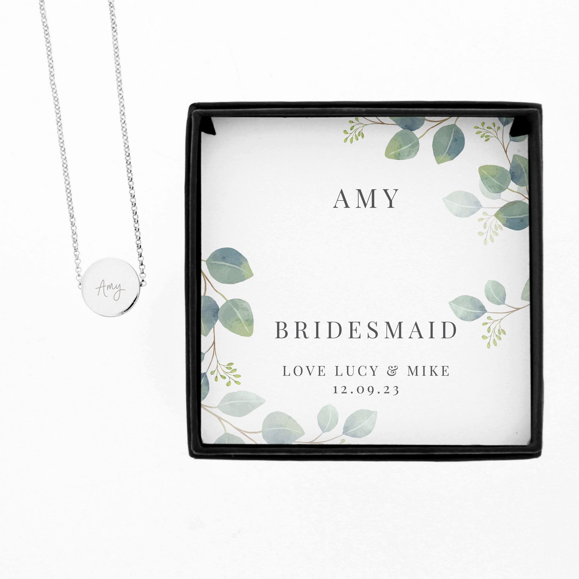 Personalised Botanical Sentiment Silver Tone Necklace and Box - MK&JD Gifts
