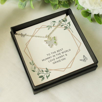 Personalised Botanical Sentiment Butterfly  Necklace and Box - MK&JD Gifts