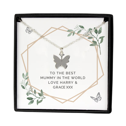 Personalised Botanical Sentiment Butterfly  Necklace and Box - MK&JD Gifts