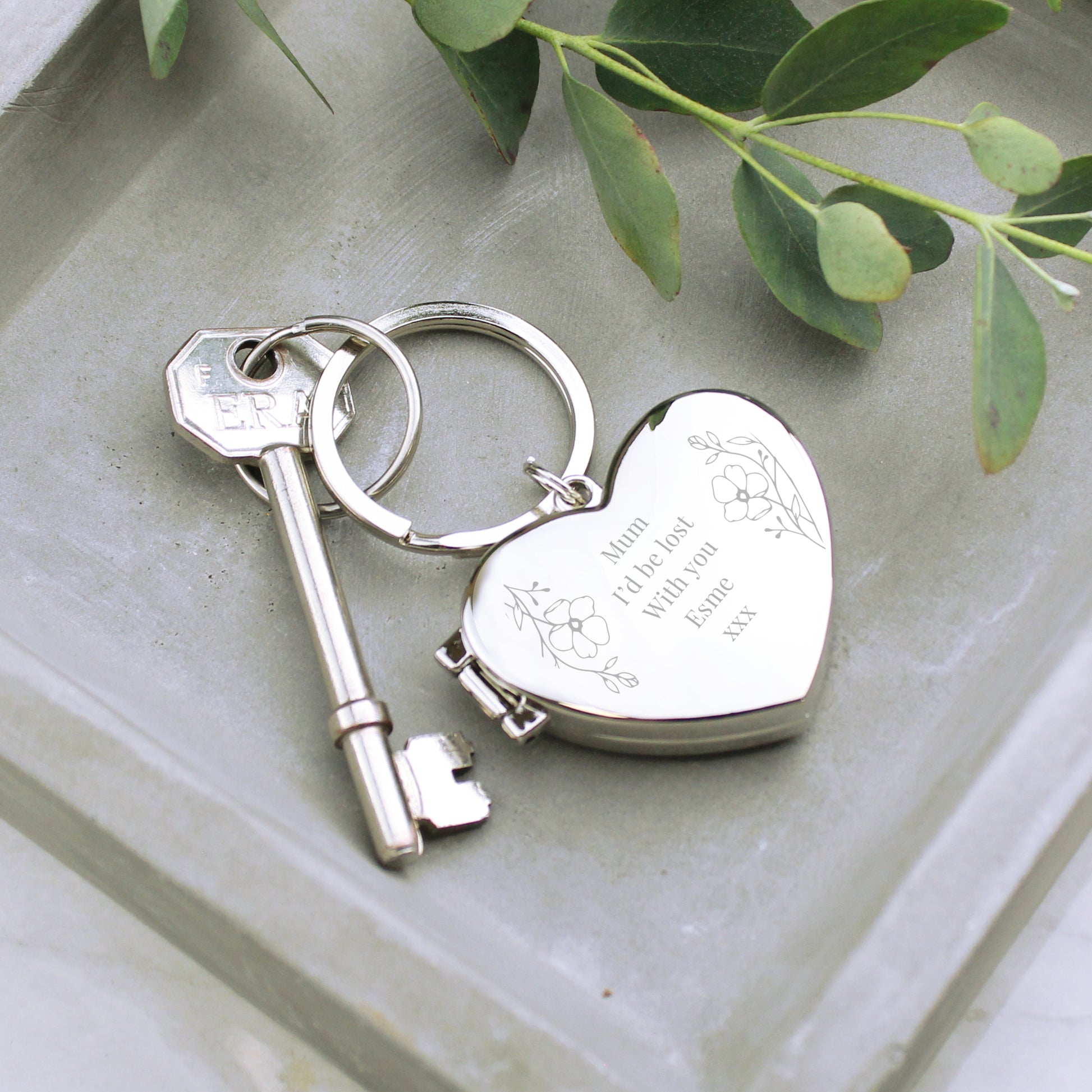 Personalised Floral Heart Photo Frame Keyring - MK&JD Gifts