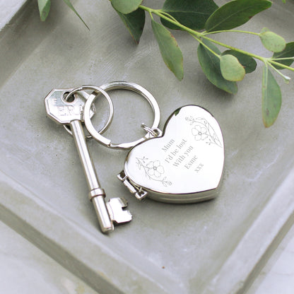 Personalised Floral Heart Photo Frame Keyring - MK&JD Gifts