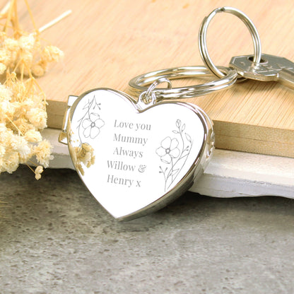 Personalised Floral Heart Photo Frame Keyring - MK&JD Gifts