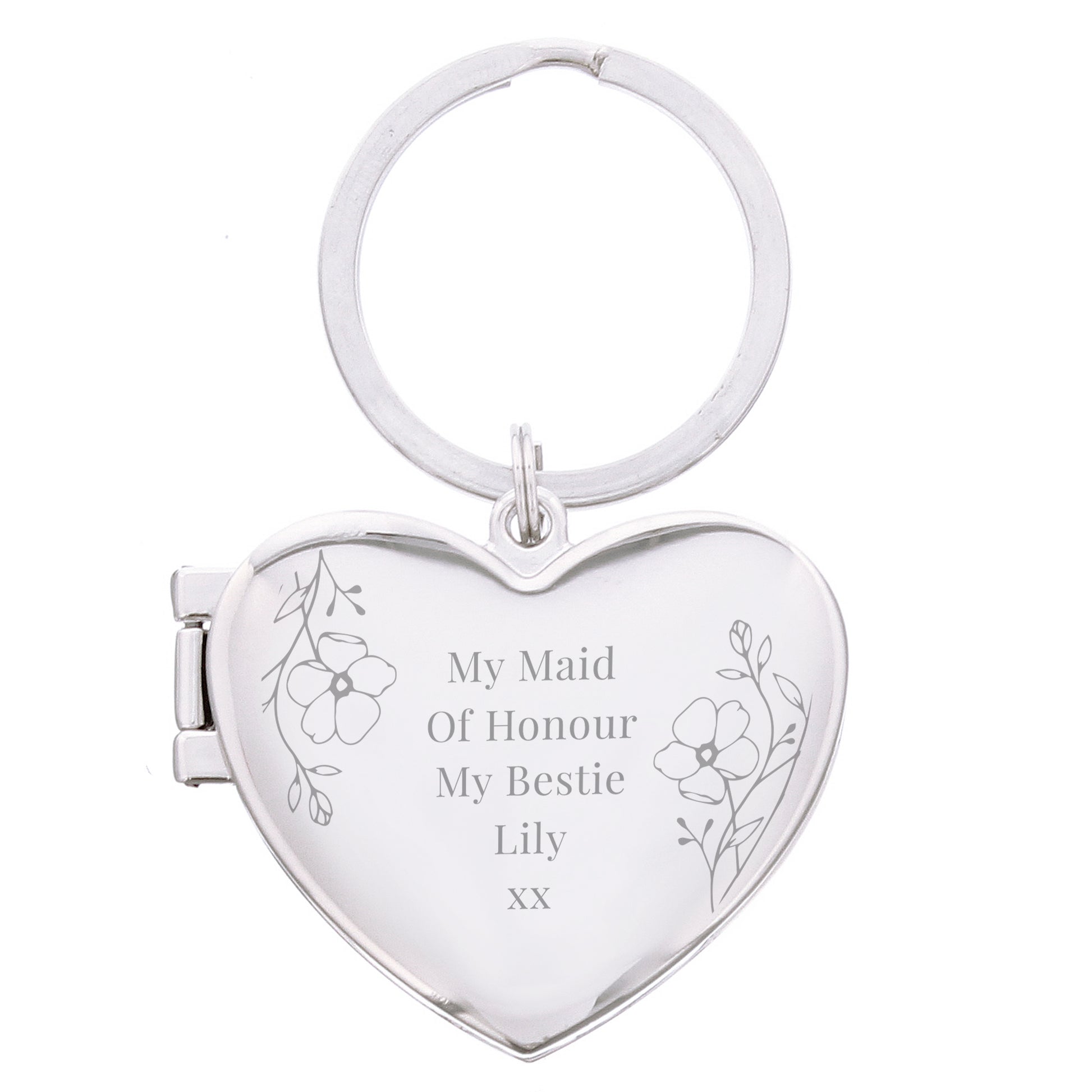 Personalised Floral Heart Photo Frame Keyring - MK&JD Gifts