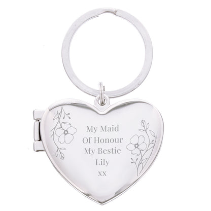Personalised Floral Heart Photo Frame Keyring - MK&JD Gifts