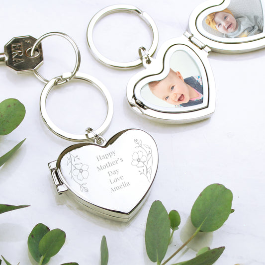 Personalised Floral Heart Photo Frame Keyring - MK&JD Gifts