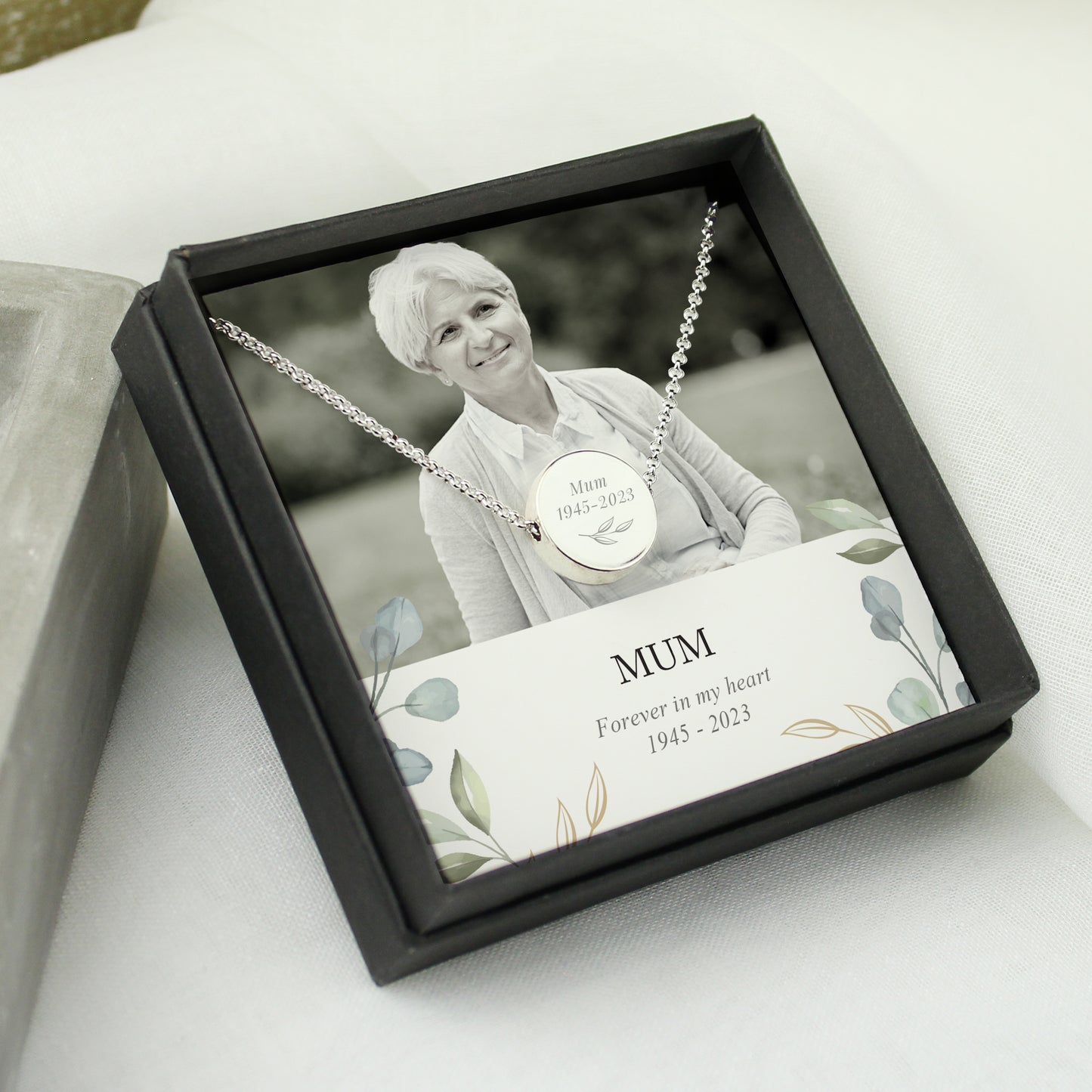 Personalised Botanical Memorial Photo Upload Necklace and Box - MK&JD Gifts