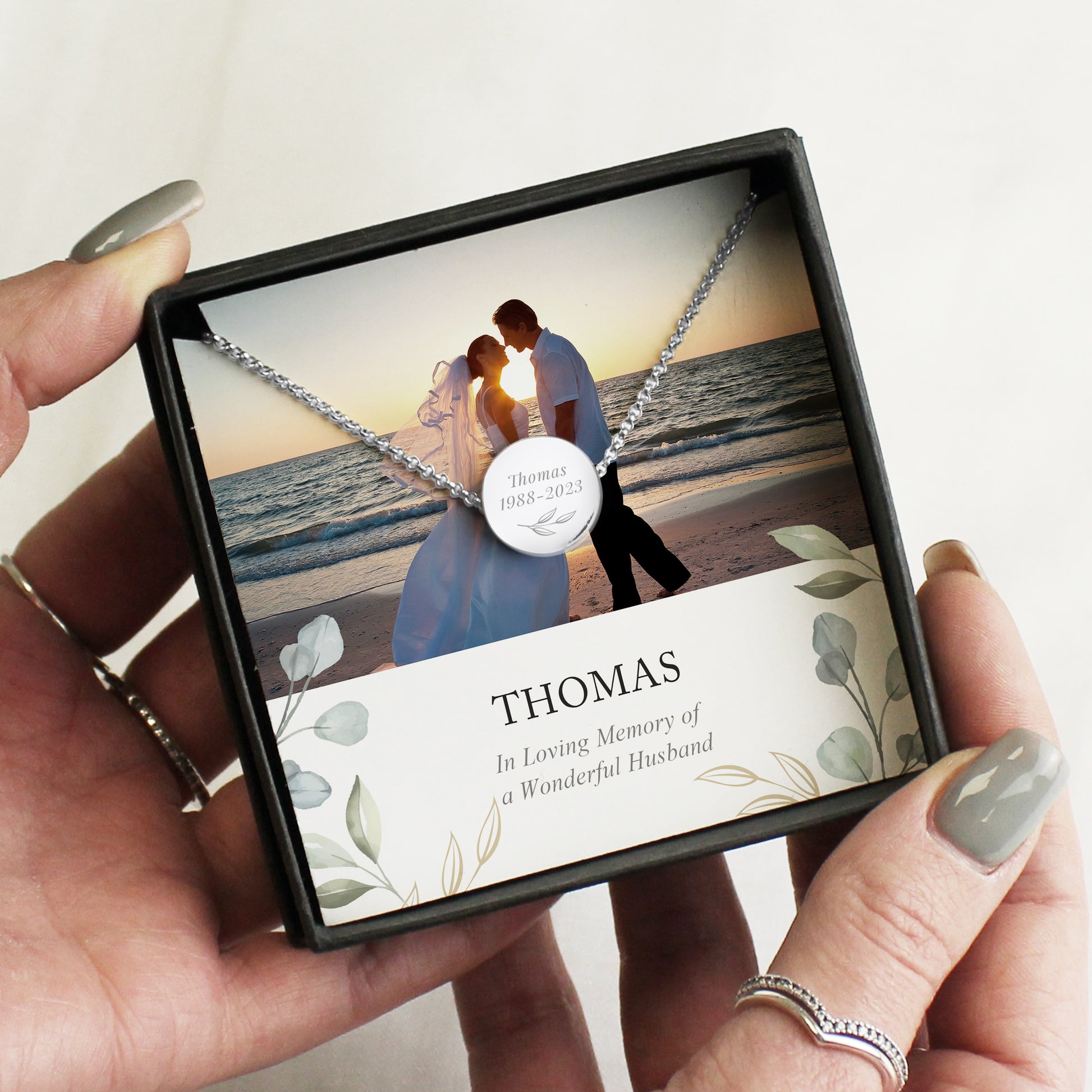 Personalised Botanical Memorial Photo Upload Necklace and Box - MK&JD Gifts