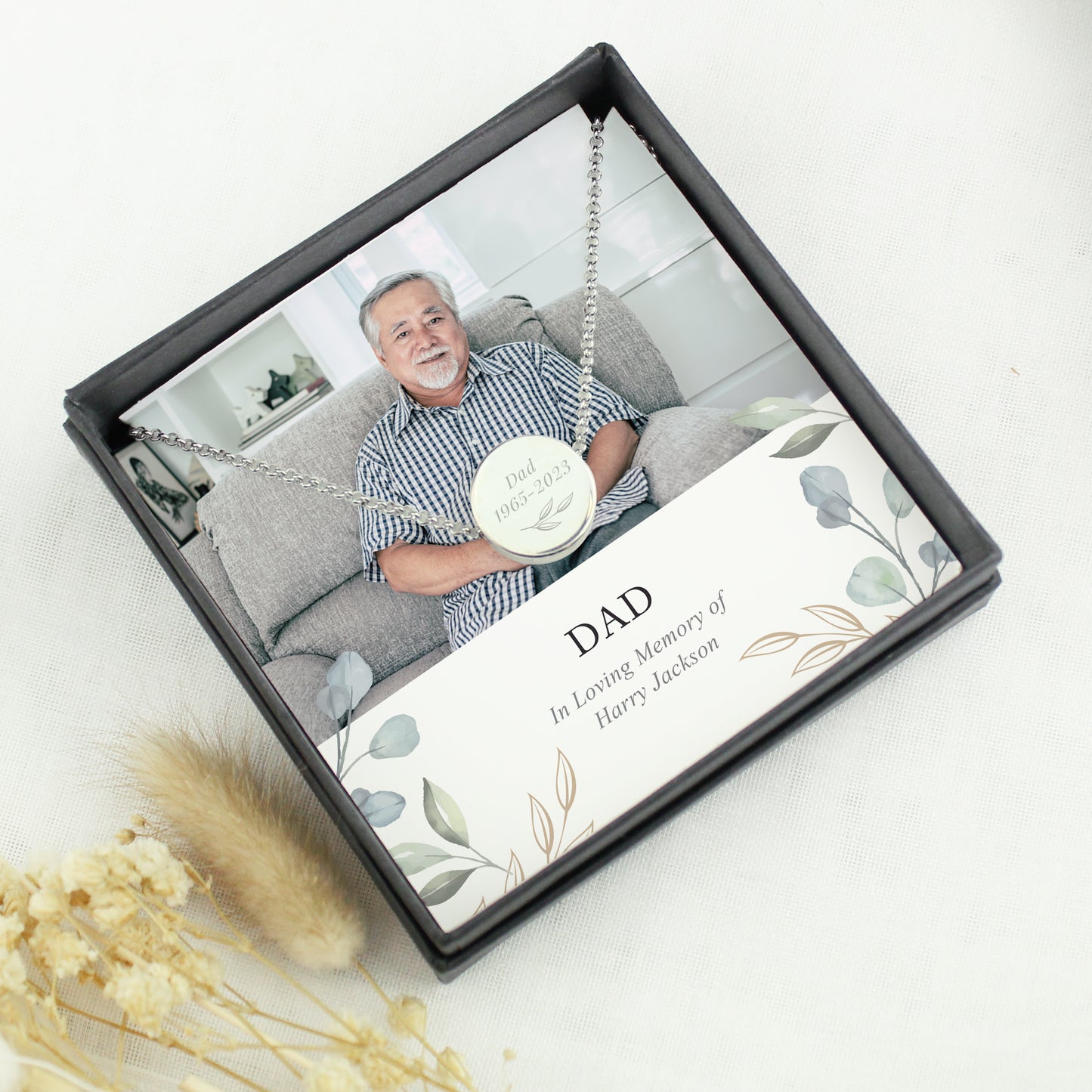 Personalised Botanical Memorial Photo Upload Necklace and Box - MK&JD Gifts