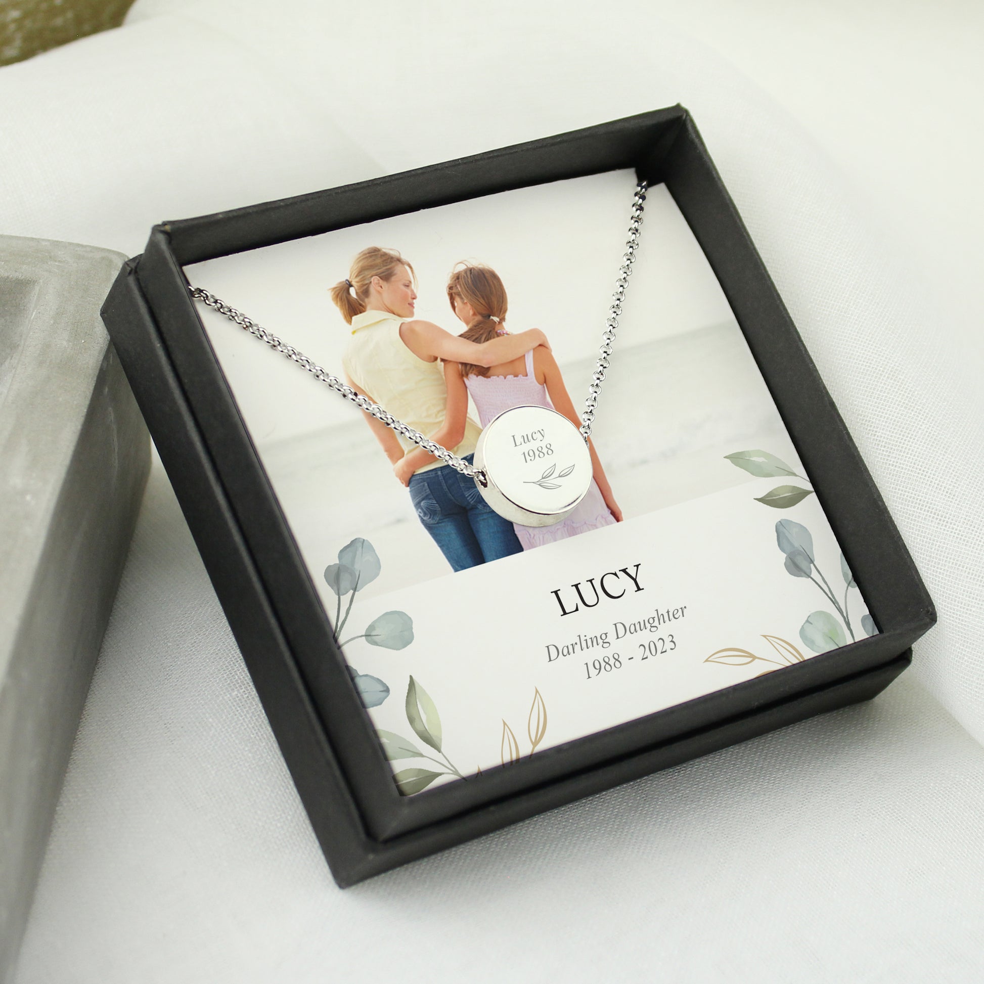 Personalised Botanical Memorial Photo Upload Necklace and Box - MK&JD Gifts