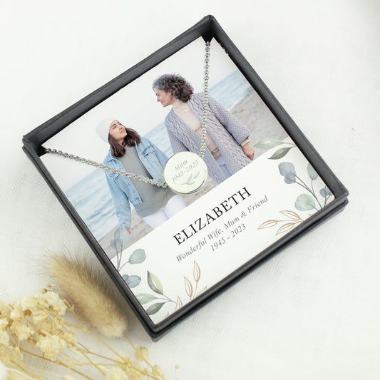 Personalised Botanical Memorial Photo Upload Necklace and Box - MK&JD Gifts