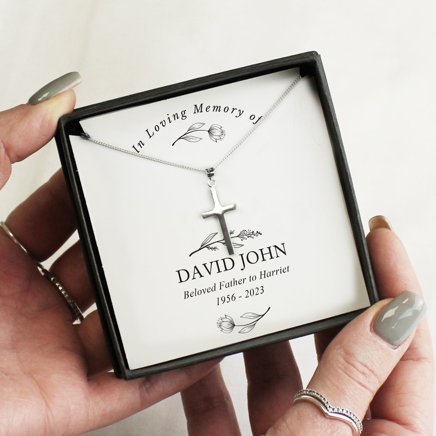 Personalised In Loving Memory Cross Sentiment Necklace and Box - MK&JD Gifts
