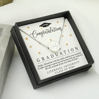 Personalised Graduation Sentiment Silver Tone Necklace and Box - MK&JD Gifts