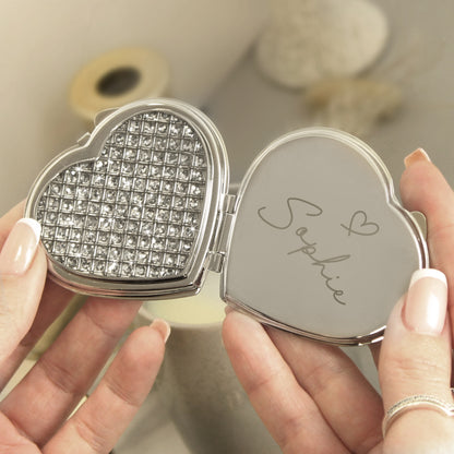 Personalised Diamante Heart Compact Mirror - MK&JD Gifts