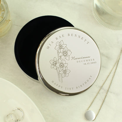 Personalised December Birth Flower Round Trinket Box - MK&JD Gifts