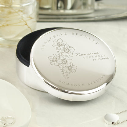 Personalised December Birth Flower Round Trinket Box - MK&JD Gifts
