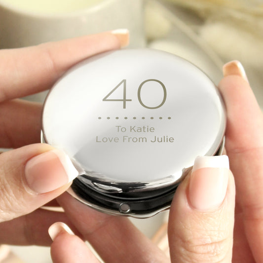 Personalised Birthday Big Age Round Compact Mirror - MK&JD Gifts
