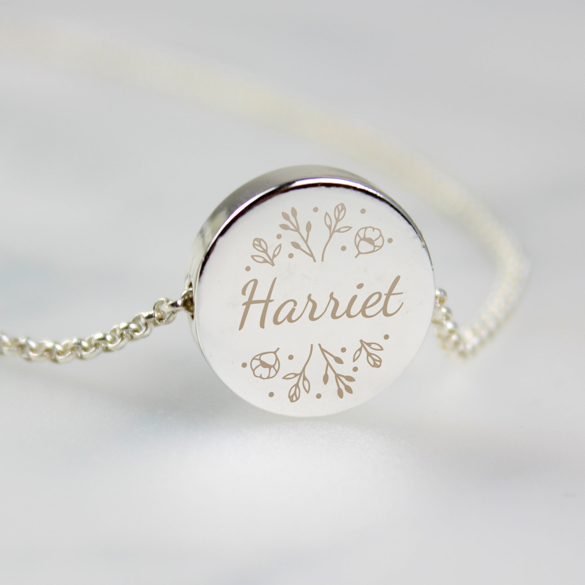 Personalised Silver Tone Wild Flowers Disc Necklace - MK&JD Gifts