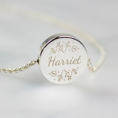 Personalised Silver Tone Wild Flowers Disc Necklace - MK&JD Gifts