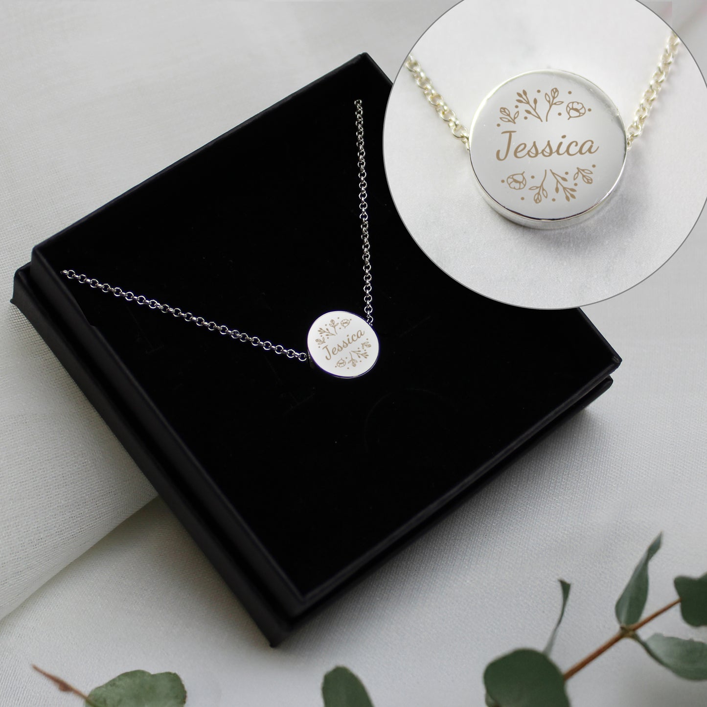 Personalised Silver Tone Wild Flowers Disc Necklace - MK&JD Gifts
