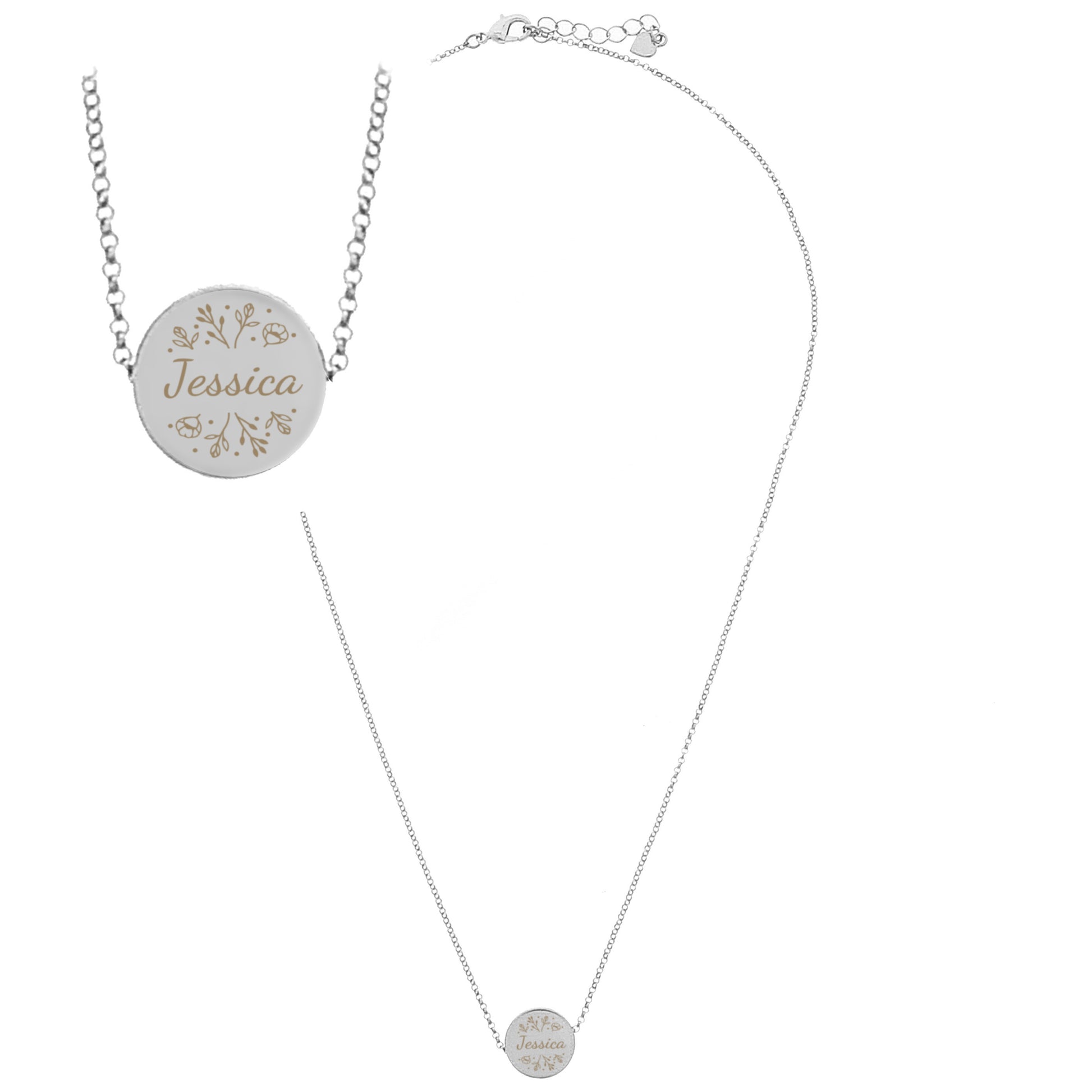 Personalised Silver Tone Wild Flowers Disc Necklace - MK&JD Gifts
