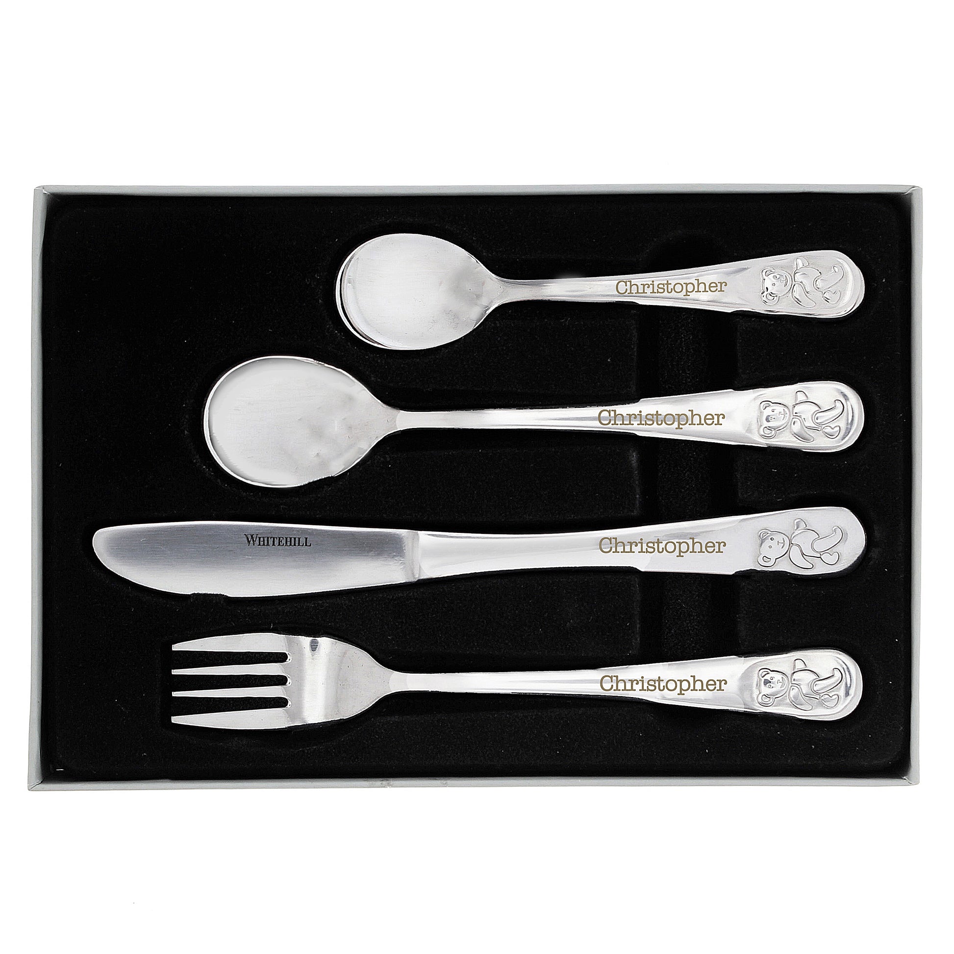 Personalised Teddy 4 Piece Embossed Cutlery Set - MK&JD Gifts