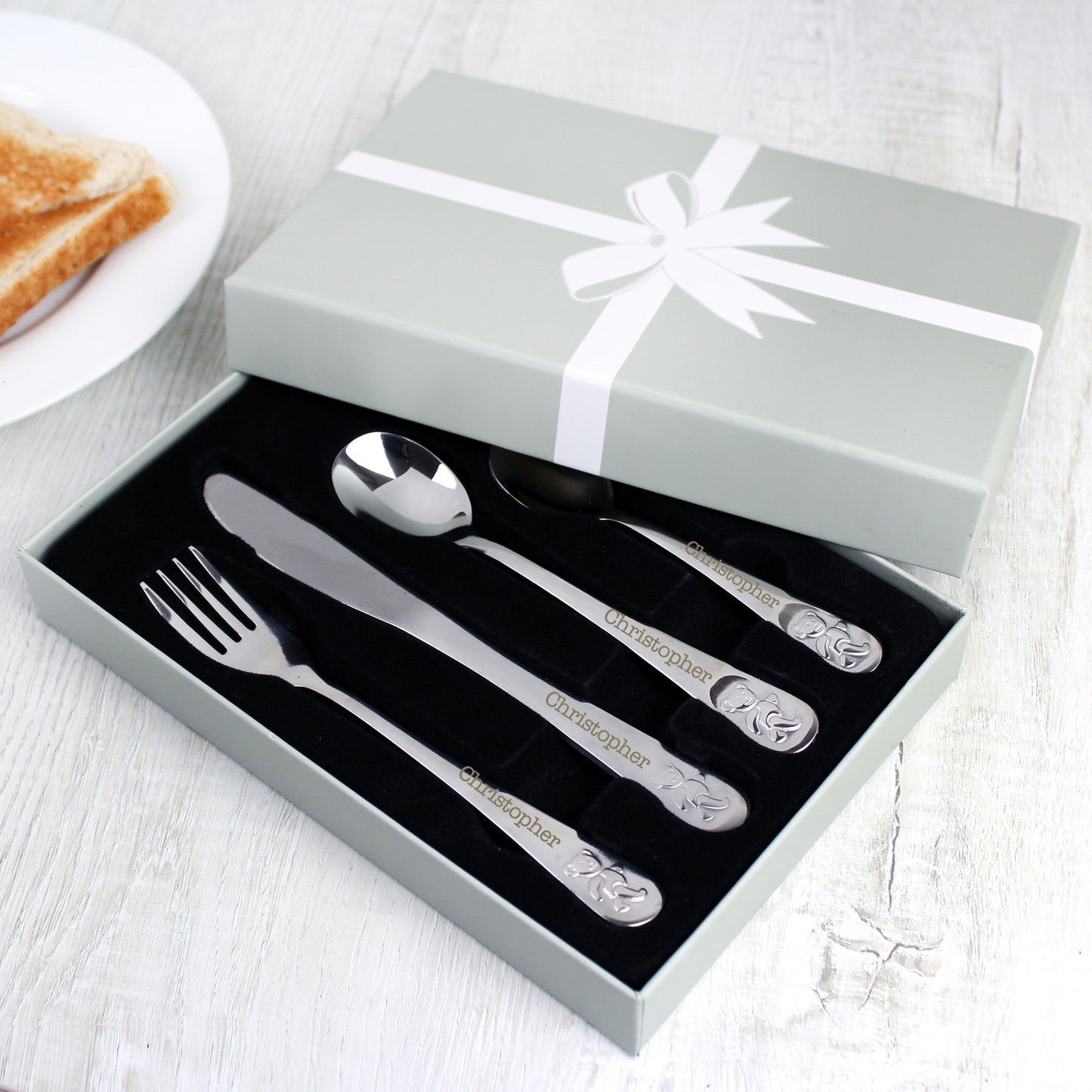 Personalised Teddy 4 Piece Embossed Cutlery Set - MK&JD Gifts