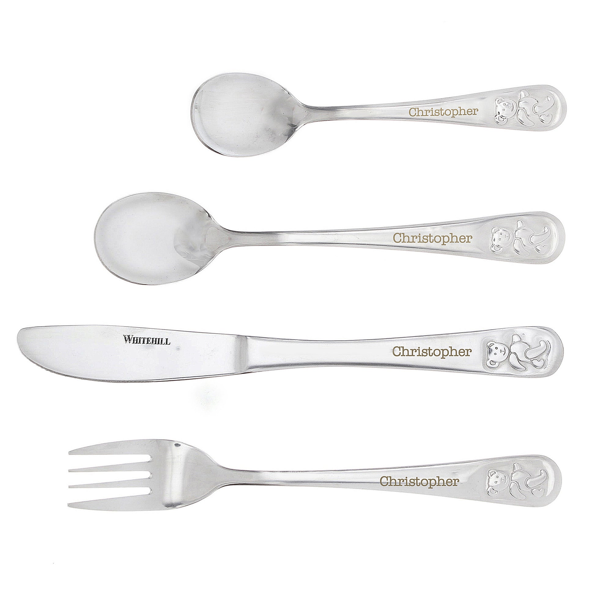 Personalised Teddy 4 Piece Embossed Cutlery Set - MK&JD Gifts
