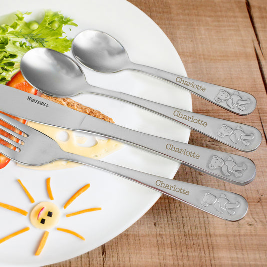 Personalised Teddy 4 Piece Embossed Cutlery Set - MK&JD Gifts