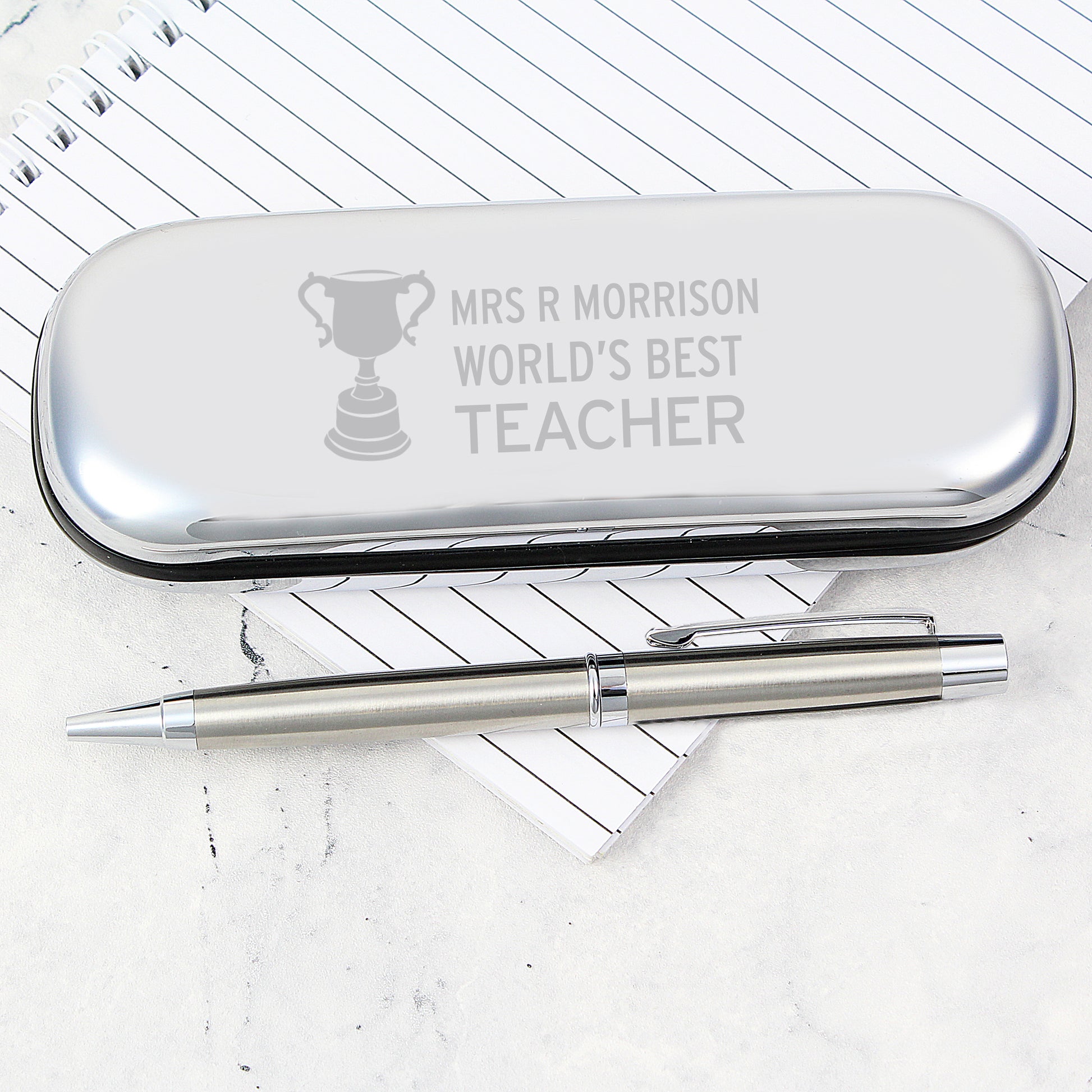 Personalised Teacher Trophy Pen and Box Set - MK&JD Gifts