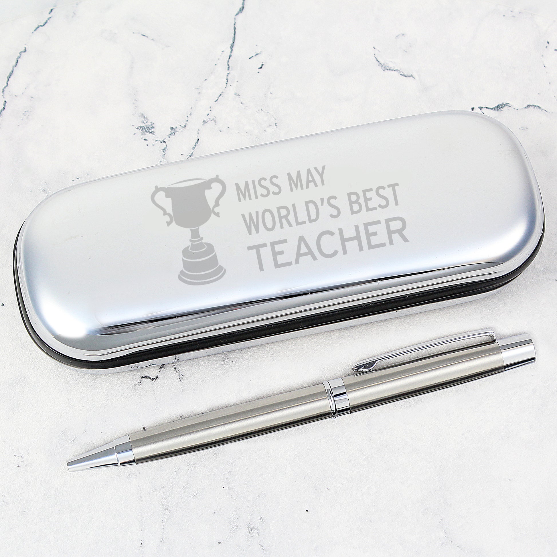 Personalised Teacher Trophy Pen and Box Set - MK&JD Gifts
