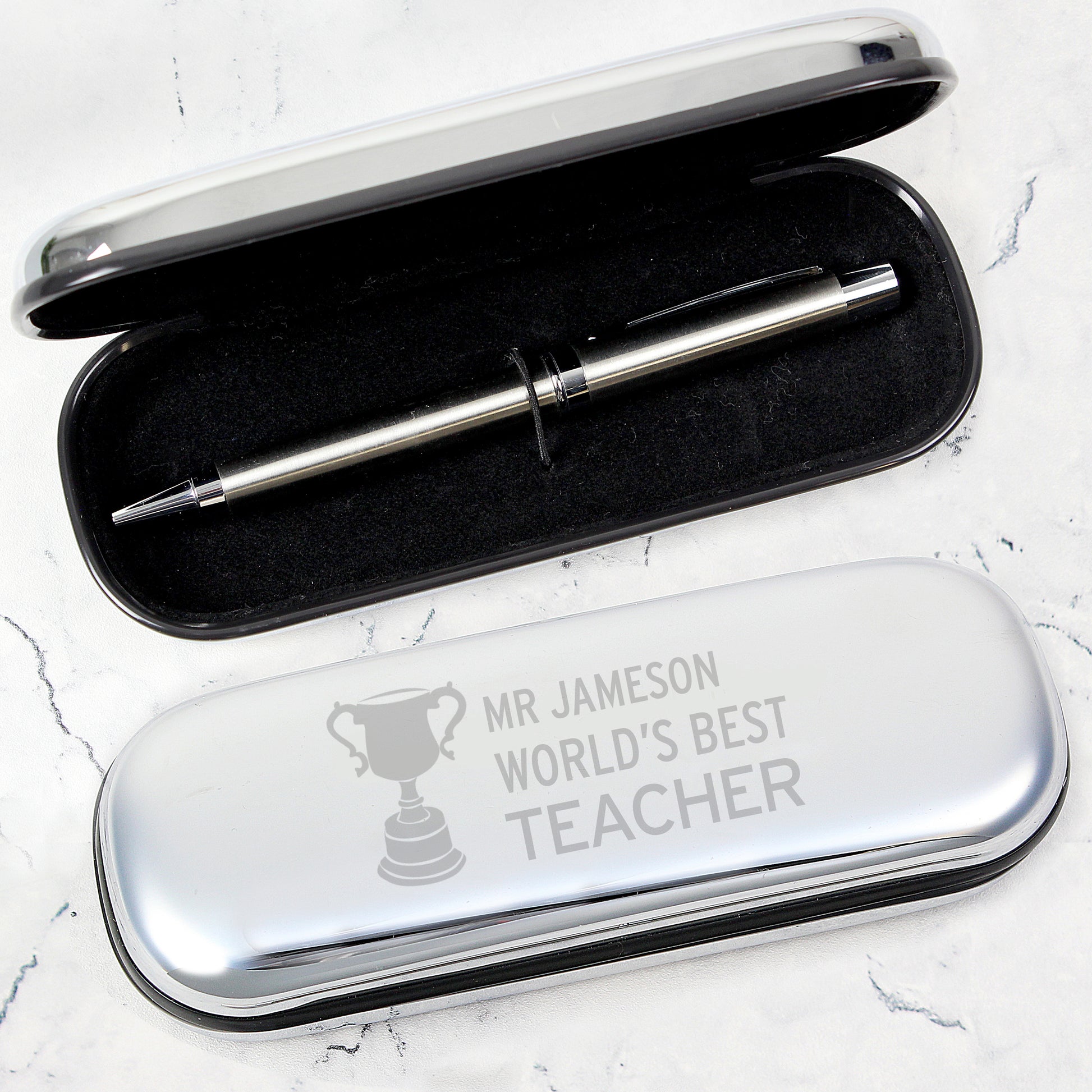 Personalised Teacher Trophy Pen and Box Set - MK&JD Gifts