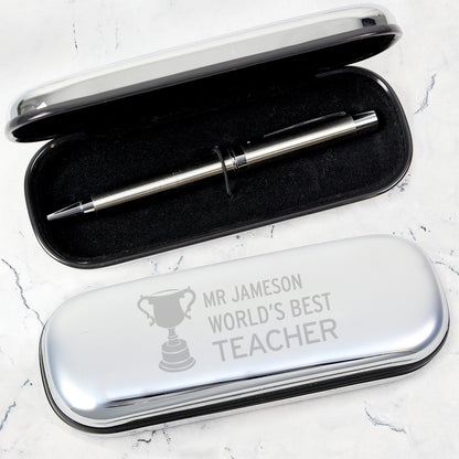Personalised Teacher Trophy Pen and Box Set - MK&JD Gifts