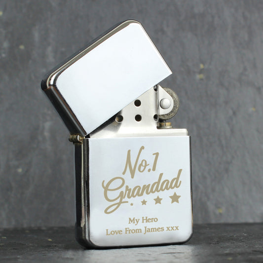 Personalised No.1 Grandad Silver Lighter - MK&JD Gifts