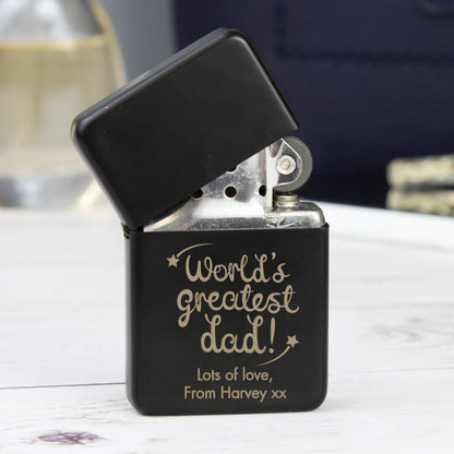 Personalised 'World's Greatest Dad' Black Lighter - MK&JD Gifts