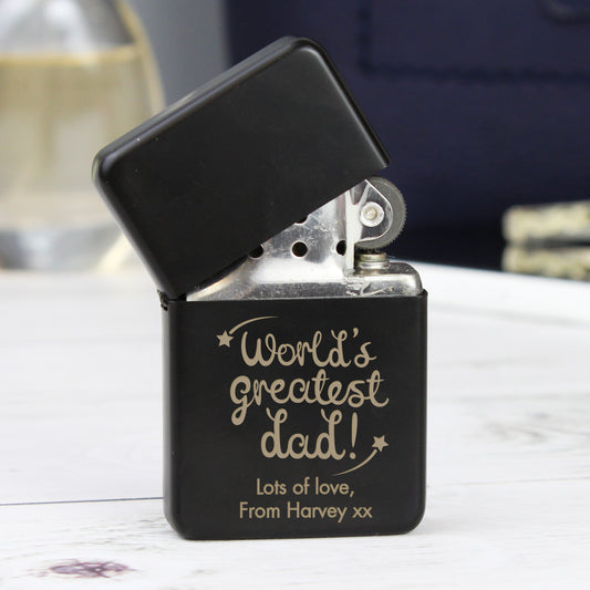 Personalised 'World's Greatest Dad' Black Lighter - MK&JD Gifts