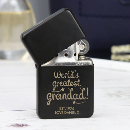 Personalised 'World's Greatest Grandad' Black Lighter - MK&JD Gifts