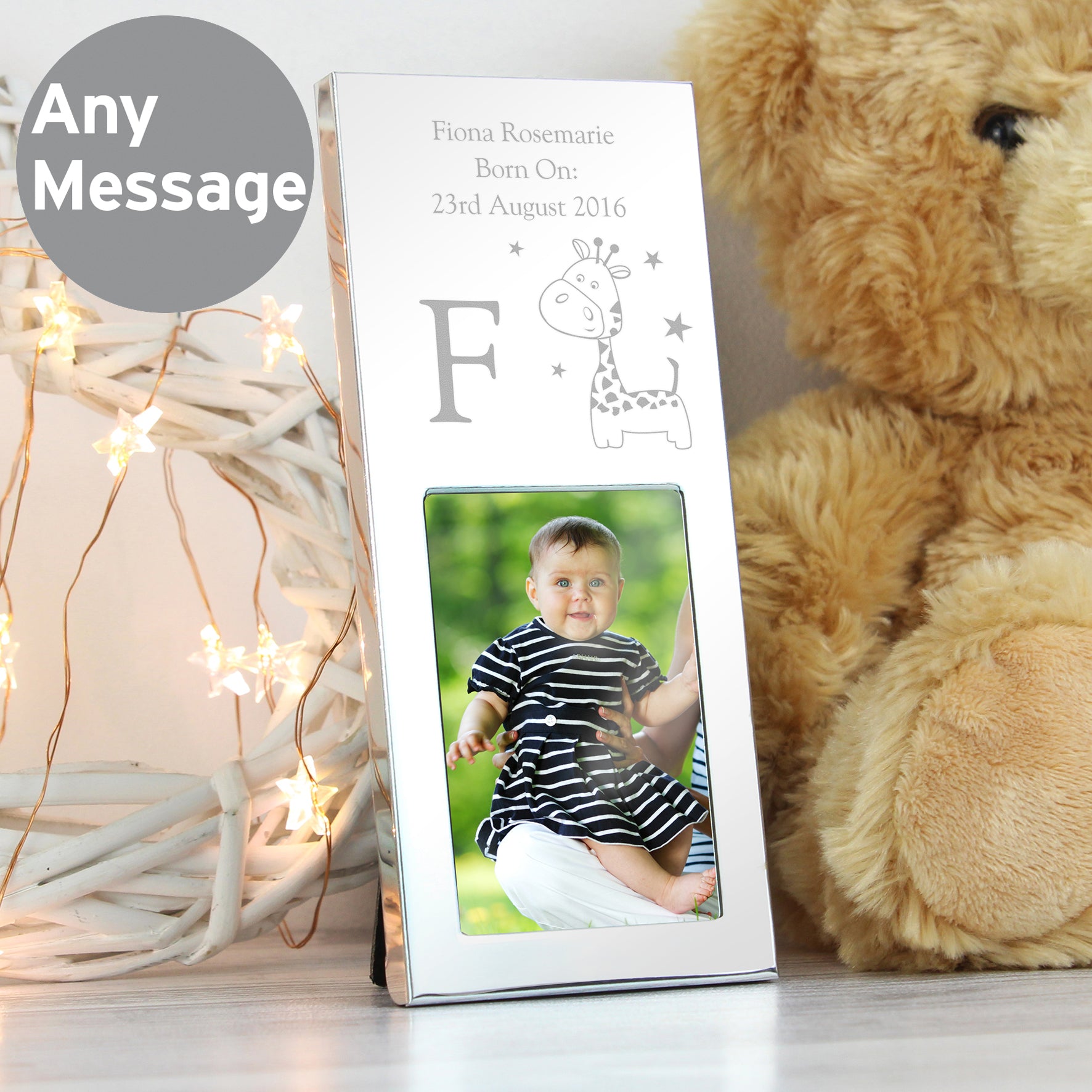 Personalised Hessian Giraffe Small 2x3 Silver Photo Frame - MK&JD Gifts