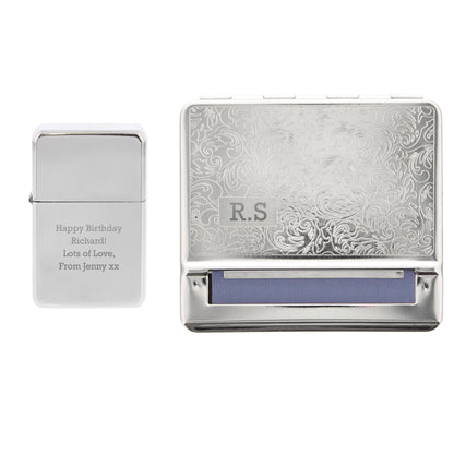Personalised Tobacco Rolling Tin and Silver Lighter Set - MK&JD Gifts