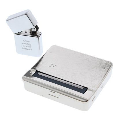 Personalised Tobacco Rolling Tin and Silver Lighter Set - MK&JD Gifts