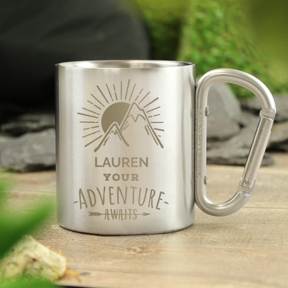 Personalised 'Adventure Awaits' Stainless Steel Mug - MK&JD Gifts
