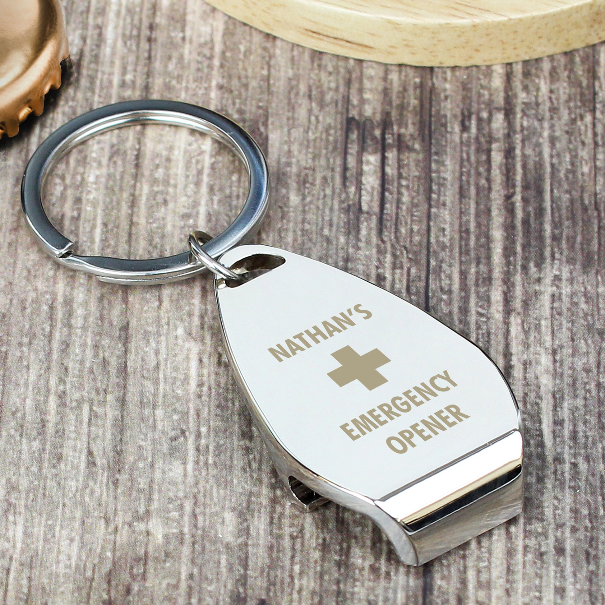 Personalised Emergency Bottle Opener Keyring - MK&JD Gifts