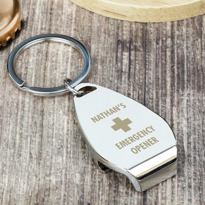 Personalised Emergency Bottle Opener Keyring - MK&JD Gifts